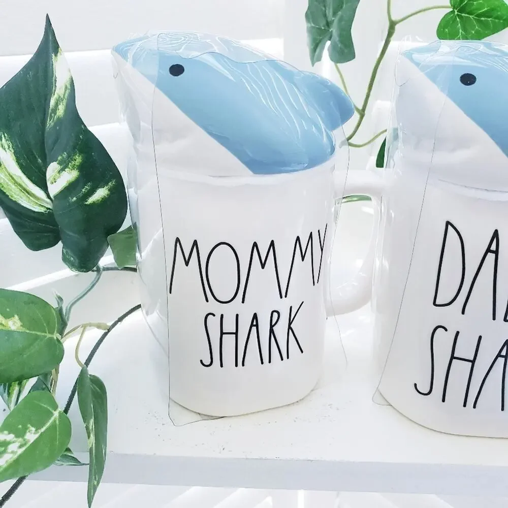 RAE DUNN MOMMY & DADDY SHARK MUGS